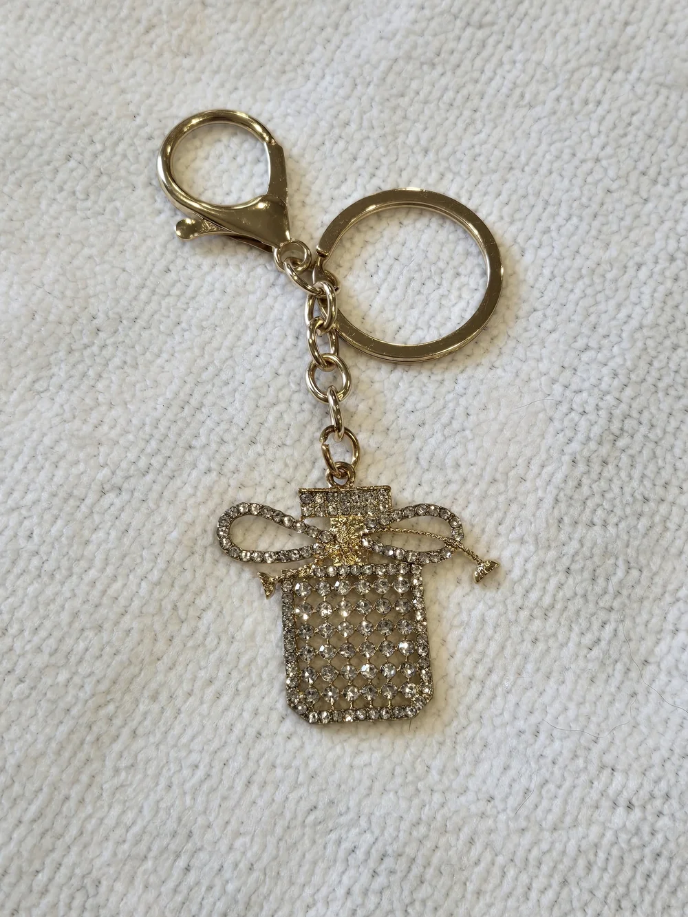 Perfume Bottle Crystal And Gold Bag Charm/ Keychain